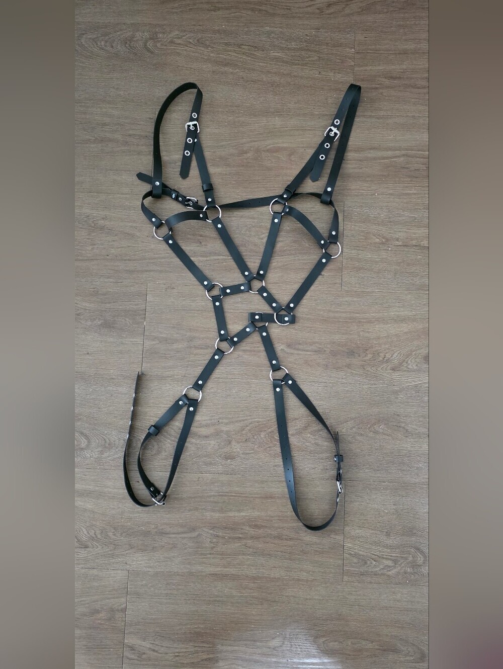 Black Strappy Harness with Handcuffs